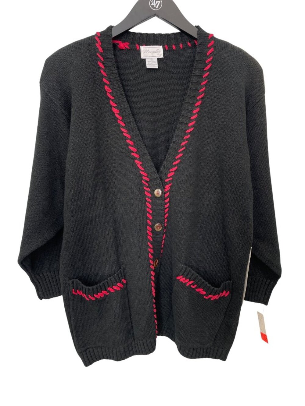 Vintage 90s Margules Cardigan Sweater Size Small Button Up Black Deadstock NEW